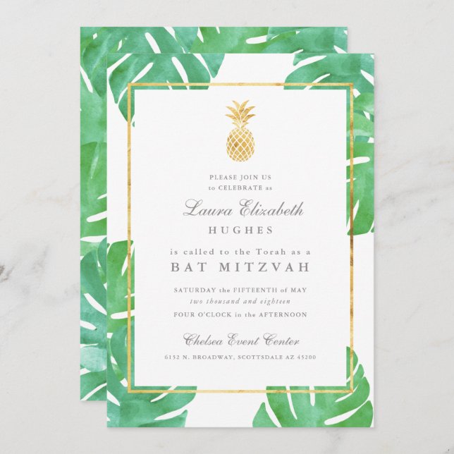 Invitation pour Bat Mitzvah à thème tropical et an (Devant / Derrière)