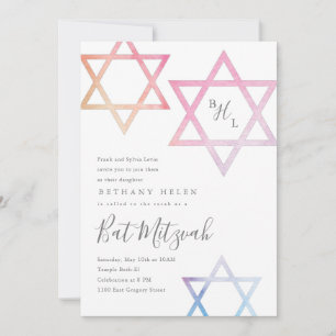 Invitation pour Bat Mitzvah étoile de David aquare