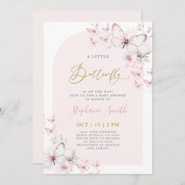 Invitation pour bébé fille à une Baby Shower Petit (Devant / Derrière)