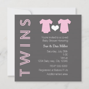 Invitation pour bébé fille jumeaux rose pour Baby