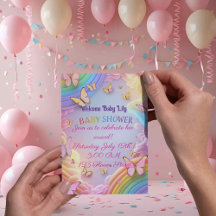 Invitation pour Bébé Fille Papillon Mignon