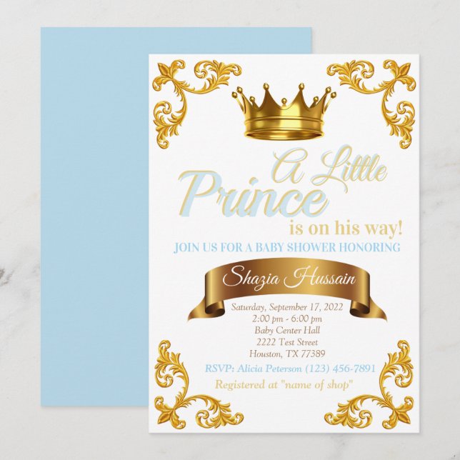 Invitation pour bébé prince royal (Devant / Derrière)