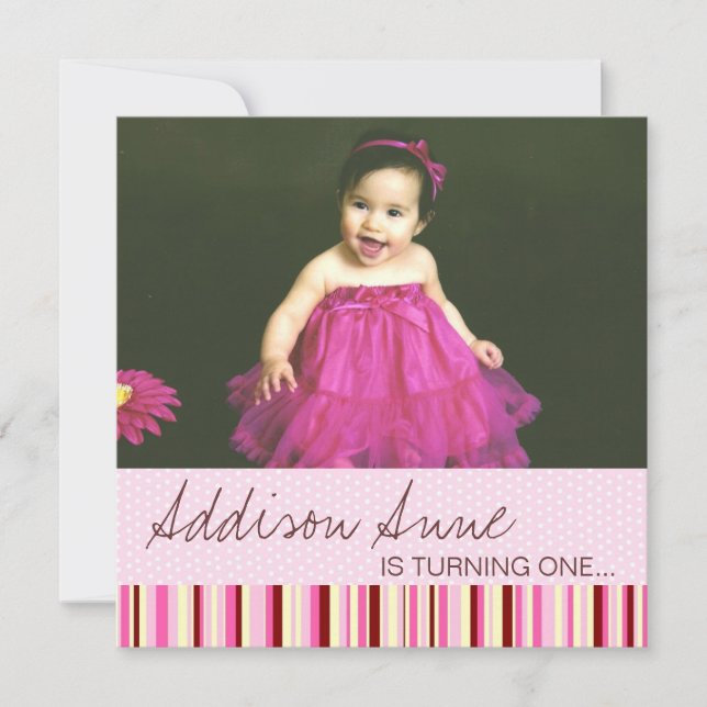 Invitation pour bébé rose et Brown 1er anniversair (Devant)
