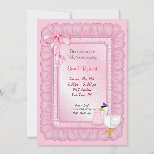 Invitation pour bébé Stork - Rose (Devant)