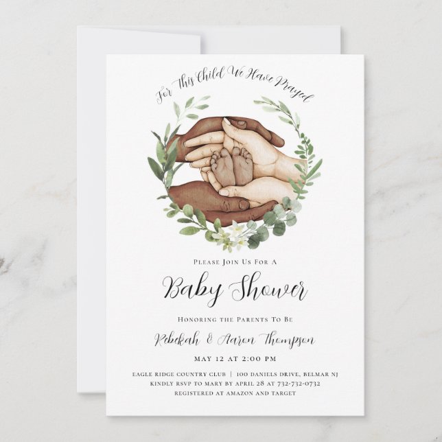 Invitation Pour Cet Enfant Nous Avons Prié Baby shower Invita (Devant)