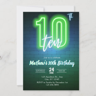 Invitation pour dixième anniversaire Neon