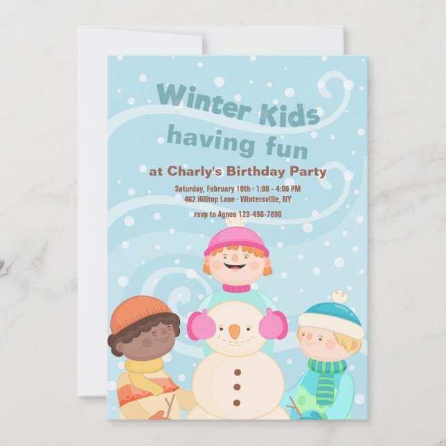 Invitation pour enfants d'hiver (Devant)