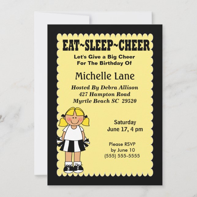 Invitation pour enfants Pom-pom girl anniversaire (Devant)