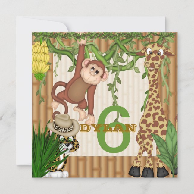 Invitation pour enfants POPU LAR Jungle 6e anniver (Devant)