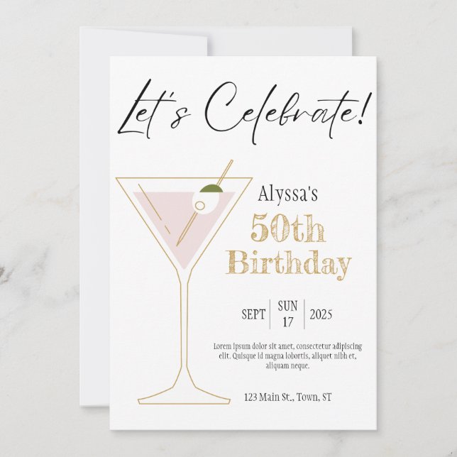 Invitation pour fête d'anniversaire Martini (Devant)