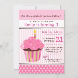 Invitation pour fête d'anniversaire rose Cupcake