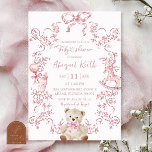 Invitation pour fille à la baby shower toile rose