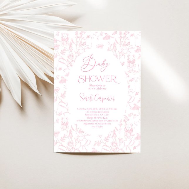 Invitation pour Fille Baby Shower Toile Ours (Créateur téléchargé)