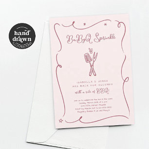 Invitation pour fille Bébé BBQ BaByQ Sprinkle Rose