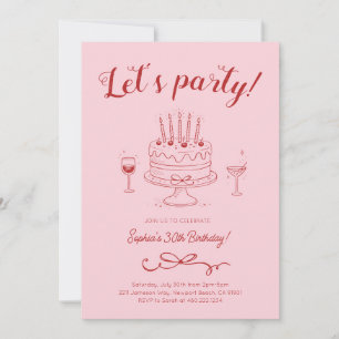 Invitation pour gâteau d'anniversaire rose cerise