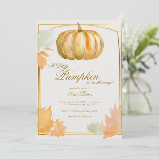 Invitation pour la Baby Shower automne citrouille  (Debout devant)