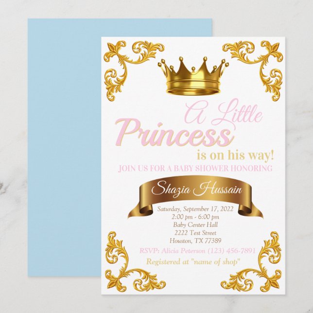 Invitation pour la Baby Shower de la Princesse Roy (Devant / Derrière)