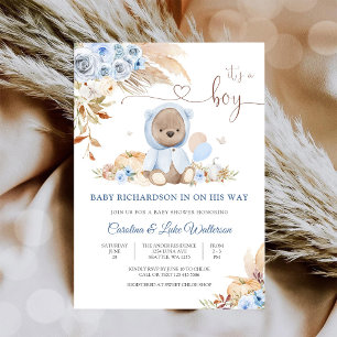 Invitation pour la Baby Shower Ourson Bleu en Pelu