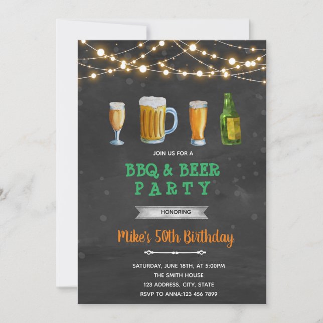 Invitation pour la bière et le barbecue pour adult (Devant)