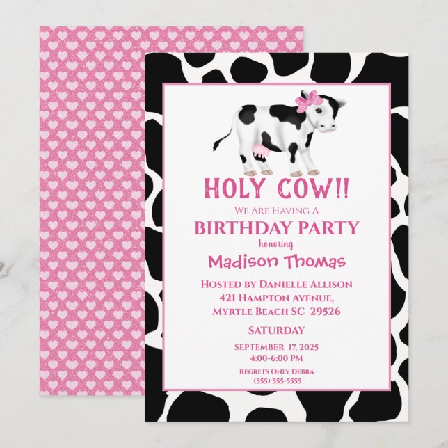 Invitation pour la fête d'anniversaire des filles  (Devant / Derrière)