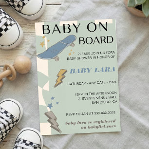 Invitation pour la fête de Baby Shower avec skateb