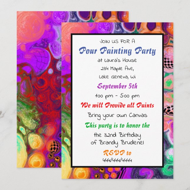 Invitation Pour la fête de la peinture Anniversaire (Devant / Derrière)