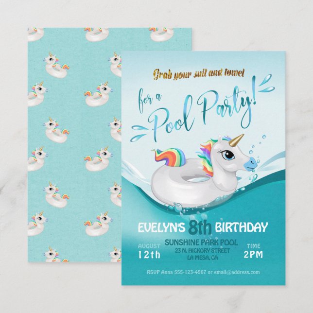 Invitation pour la fête de la piscine (Devant / Derrière)