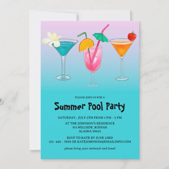 Invitation Pour la fête de la piscine bleue d'été pour adulte (Devant)