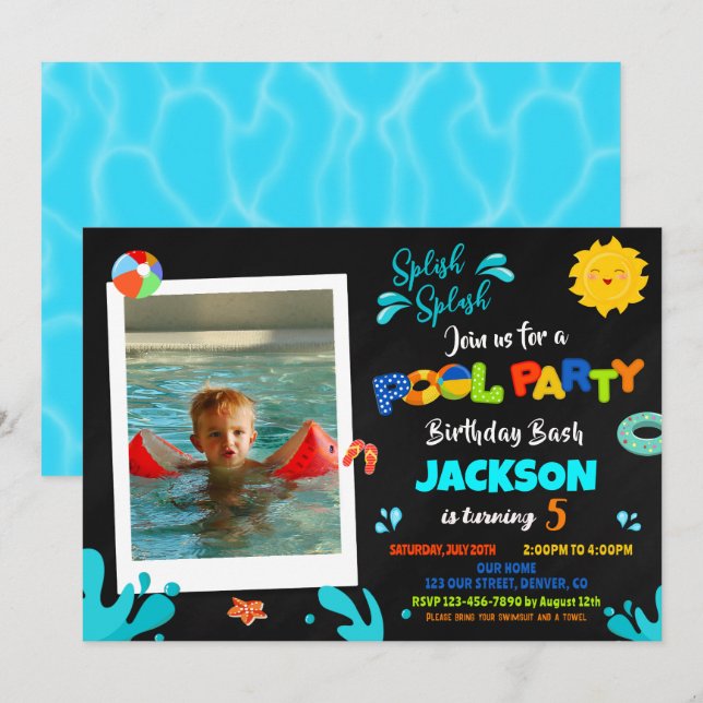 Invitation pour la fête de la piscine Photo de gar (Devant / Derrière)