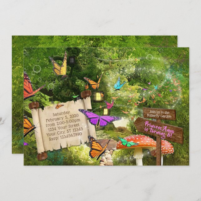 Invitation pour la fête de la Princesse Papillon (Devant / Derrière)