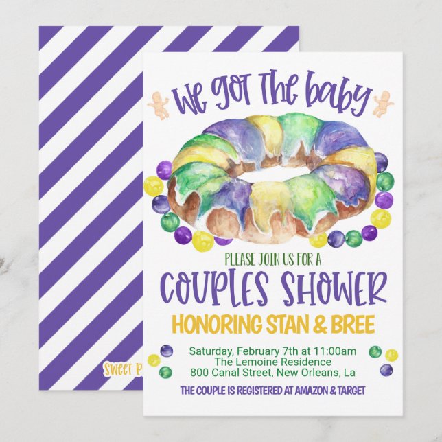 Invitation pour la fête prénatale de bébé Mardi Gr (Devant / Derrière)