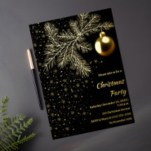Invitation pour la soirée de Noël Black and Gold