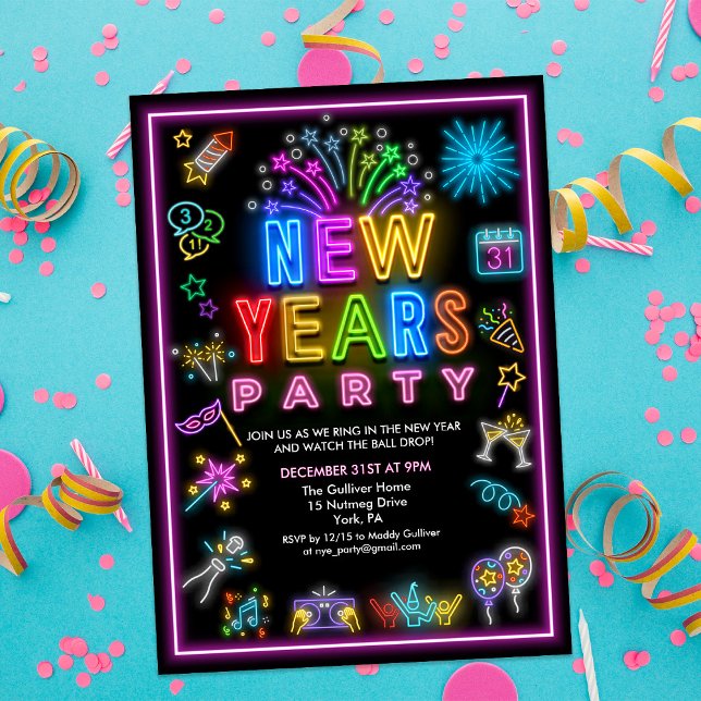 Invitation pour la soirée du Nouvel An Neon (Créateur téléchargé)