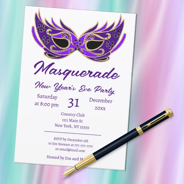Invitation pour la soirée du Nouvel An Purple Masq (Créateur téléchargé)