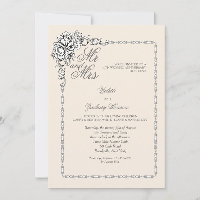 Invitation pour l'anniversaire Baroque Beauty (Devant)