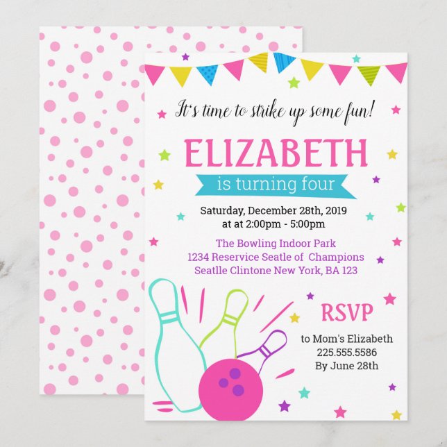 Invitation pour l'anniversaire de bowling (Devant / Derrière)