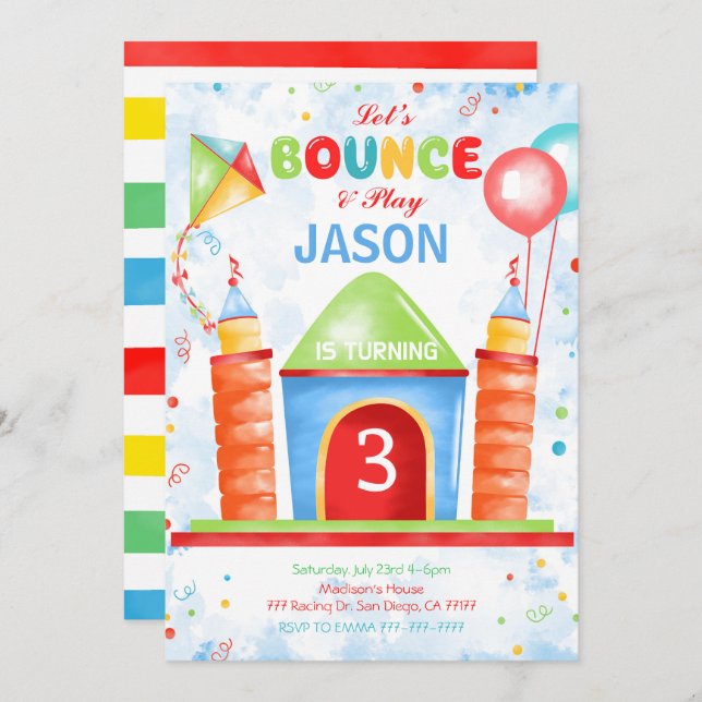 Invitation pour l'anniversaire de Boy Bounce (Devant / Derrière)