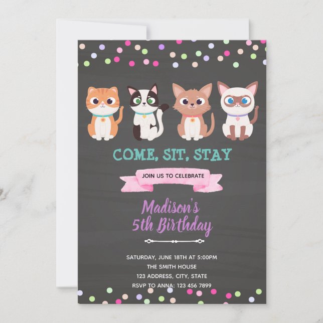 Invitation pour l'anniversaire de chaton kitten (Devant)