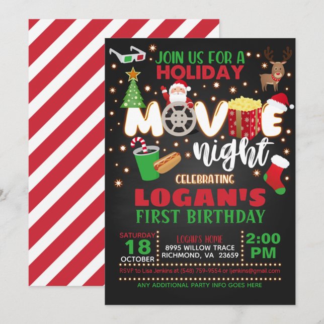 Invitation pour l'anniversaire de Holiday Movie (Devant / Derrière)