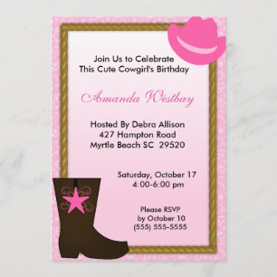 Invitation pour l'anniversaire de la Cowgirl Weste