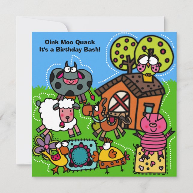 Invitation pour l'anniversaire de la ferme amusant (Devant)