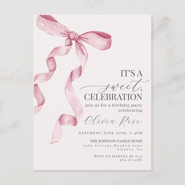 Invitation pour l'anniversaire de la fille au nœud (Devant)