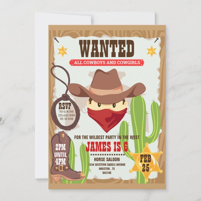 Invitation pour l'anniversaire de l'Ouest de Cowbo (Devant)