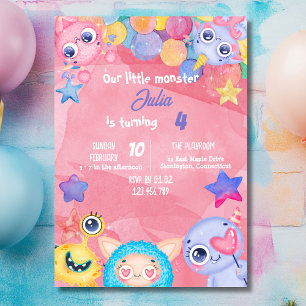 Invitation pour l'anniversaire de monstre mignon