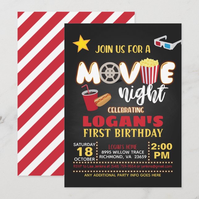 Invitation pour l'anniversaire du film - Rouge (Devant / Derrière)