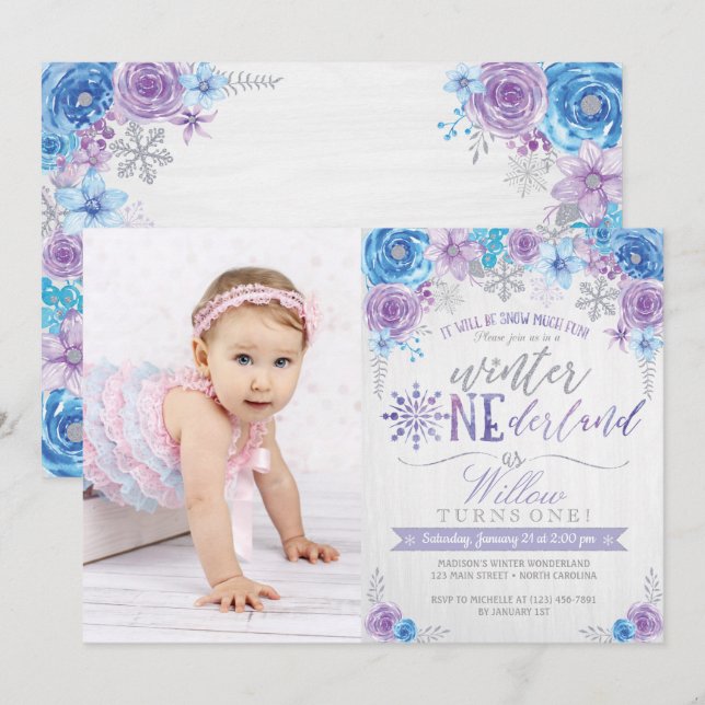 Invitation pour l'anniversaire du Flocon de neige  (Devant / Derrière)