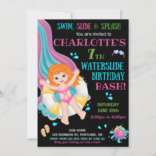 Invitation pour l'anniversaire du toboggan Splish (Devant)