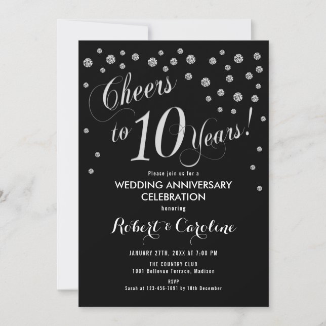 Invitation pour le 10e anniversaire en noir et arg (Devant)