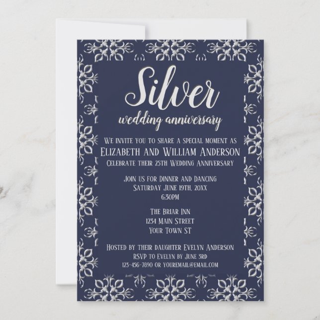 Invitation pour le 25ème anniversaire Bleu élégant (Devant)