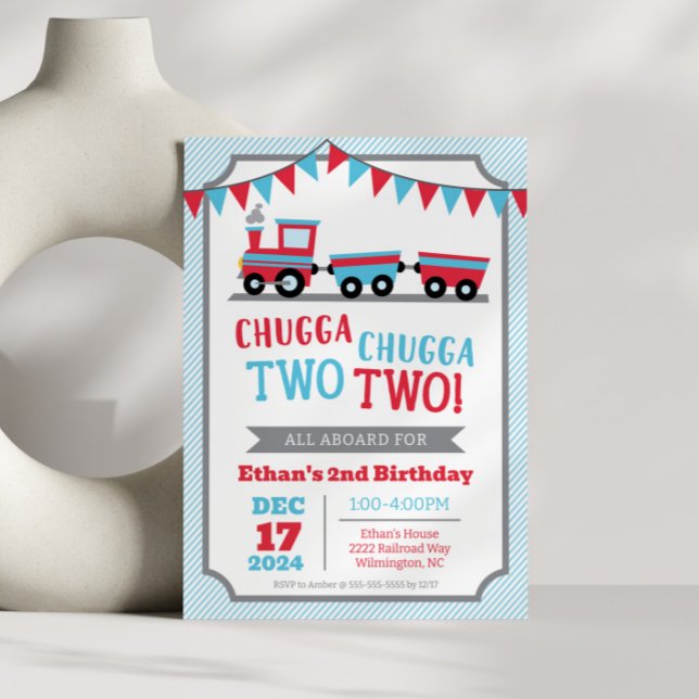 Invitation pour le 2e anniversaire Chugga Chugga T (Chugga Chugga Two Two 2nd Birthday Party Invitation)